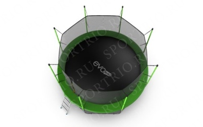 Батут EVO JUMP с внутренней сеткой и лестницей, диаметр 12ft (зеленый)